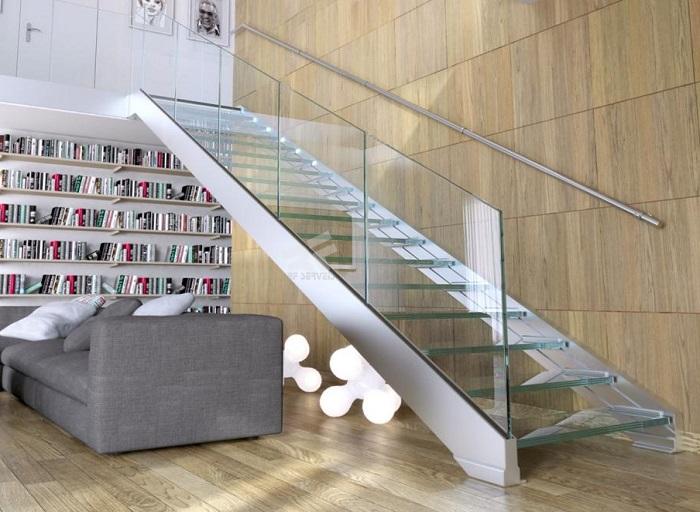 Escalera de diseño moderna con barandillas de cristal